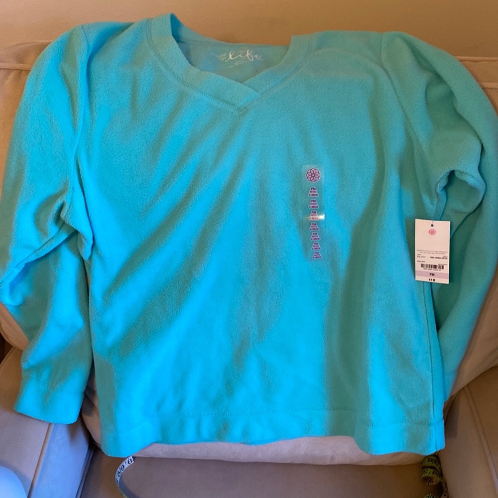 New fleece v-neck sweatshirt. Sea foam green.